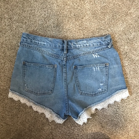 Free People Blue Lace Denim Shorts - Picture 3 of 3